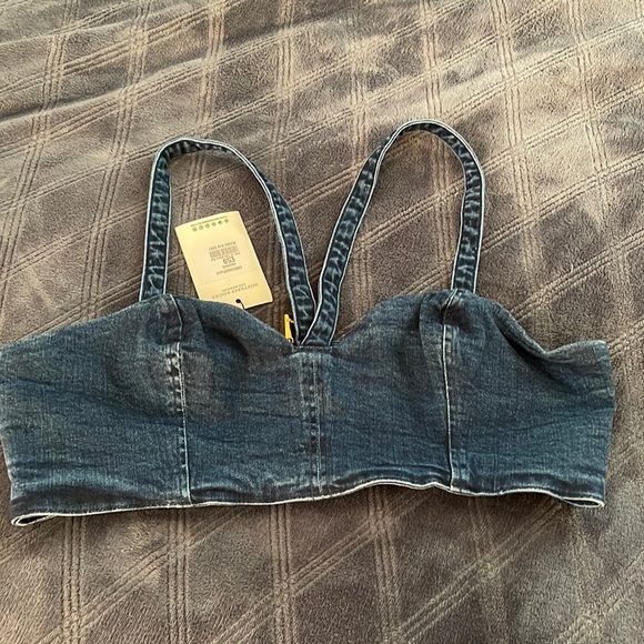 Mistress Rocks x House Of CB “Pistol” Cross Front Denim Crop Top Size L - Picture 9 of 10